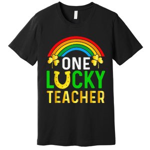 One Lucky Teacher Gift Saint Patrick's Day Shamrock Leopard Premium T-Shirt