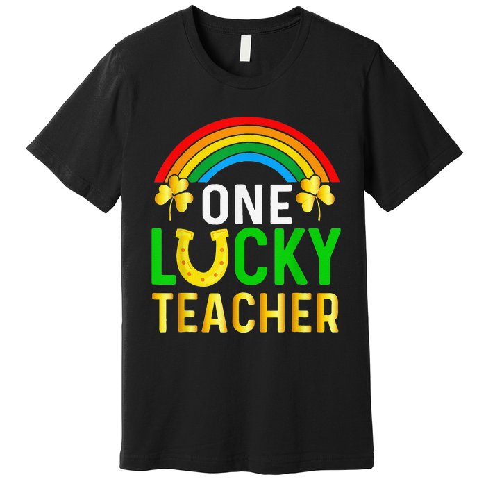 One Lucky Teacher Gift Saint Patrick's Day Shamrock Leopard Premium T-Shirt