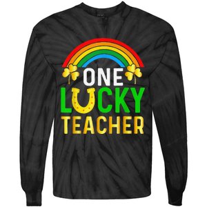 One Lucky Teacher Gift Saint Patrick's Day Shamrock Leopard Tie-Dye Long Sleeve Shirt