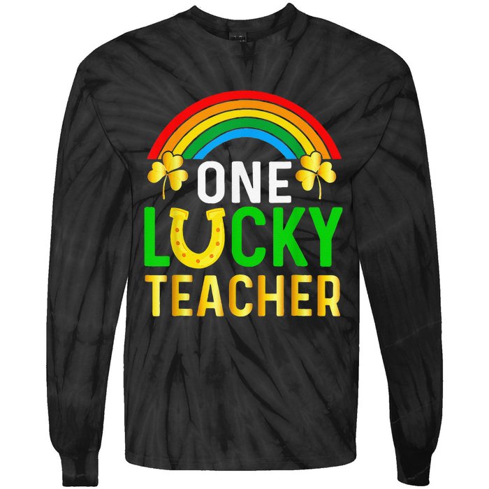 One Lucky Teacher Gift Saint Patrick's Day Shamrock Leopard Tie-Dye Long Sleeve Shirt