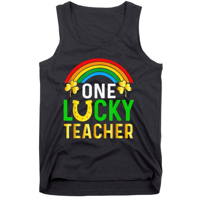 One Lucky Teacher Gift Saint Patrick's Day Shamrock Leopard Tank Top