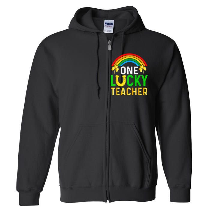 One Lucky Teacher Gift Saint Patrick's Day Shamrock Leopard Full Zip Hoodie