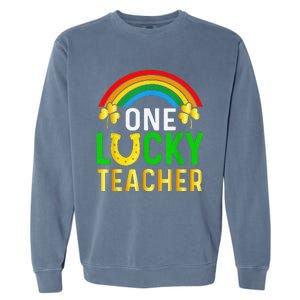 One Lucky Teacher Gift Saint Patrick's Day Shamrock Leopard Garment-Dyed Sweatshirt