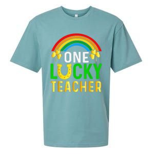 One Lucky Teacher Gift Saint Patrick's Day Shamrock Leopard Sueded Cloud Jersey T-Shirt