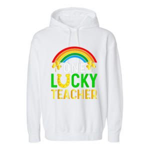 One Lucky Teacher Gift Saint Patrick's Day Shamrock Leopard Garment-Dyed Fleece Hoodie