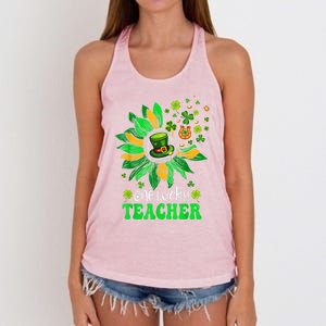 One Lucky Teacher St Patrick's Day Sunflower Women's Knotted Racerback Tank