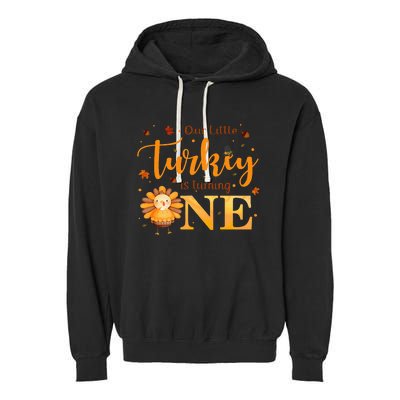 Our Little Turkey Is Turning One Boy 1st Birthday Girl Garment-Dyed Fleece Hoodie