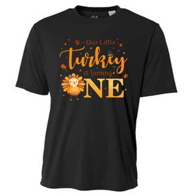 Our Little Turkey Is Turning One Boy 1st Birthday Girl Cooling Performance Crew T-Shirt