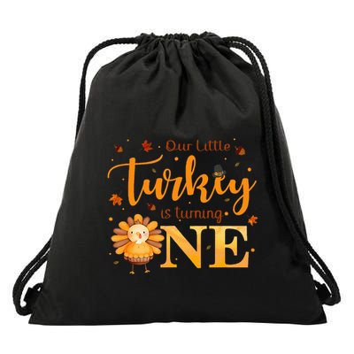 Our Little Turkey Is Turning One Boy 1st Birthday Girl Drawstring Bag