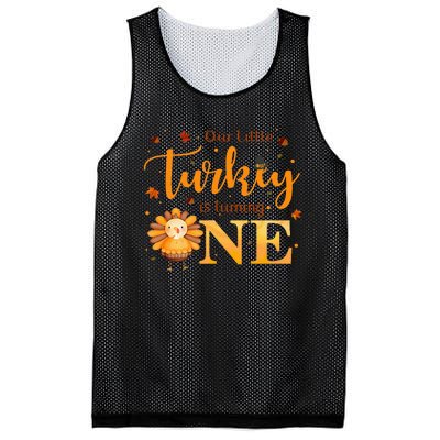 Our Little Turkey Is Turning One Boy 1st Birthday Girl Mesh Reversible Basketball Jersey Tank