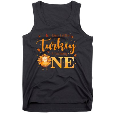 Our Little Turkey Is Turning One Boy 1st Birthday Girl Tank Top