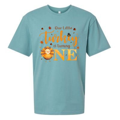 Our Little Turkey Is Turning One Boy 1st Birthday Girl Sueded Cloud Jersey T-Shirt