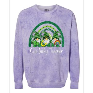 One Lucky Teacher Gnomes Happy St Patricks Day Rainbow Gnome Colorblast Crewneck Sweatshirt