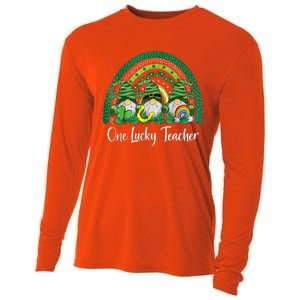 One Lucky Teacher Gnomes Happy St Patricks Day Rainbow Gnome Cooling Performance Long Sleeve Crew