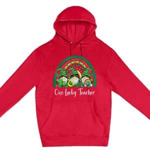 One Lucky Teacher Gnomes Happy St Patricks Day Rainbow Gnome Premium Pullover Hoodie