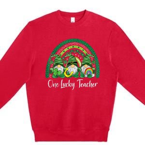 One Lucky Teacher Gnomes Happy St Patricks Day Rainbow Gnome Premium Crewneck Sweatshirt