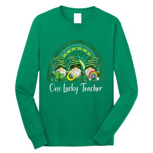 One Lucky Teacher Gnomes Happy St Patricks Day Rainbow Gnome Long Sleeve Shirt