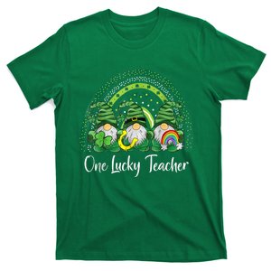 One Lucky Teacher Gnomes Happy St Patricks Day Rainbow Gnome T-Shirt