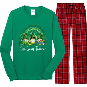 One Lucky Teacher Gnomes Happy St Patricks Day Rainbow Gnome Long Sleeve Pajama Set