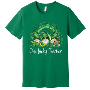 One Lucky Teacher Gnomes Happy St Patricks Day Rainbow Gnome Premium T-Shirt