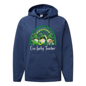 One Lucky Teacher Gnomes Happy St Patricks Day Rainbow Gnome Performance Fleece Hoodie