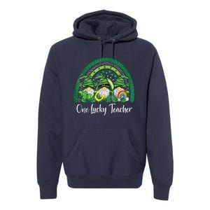 One Lucky Teacher Gnomes Happy St Patricks Day Rainbow Gnome Premium Hoodie