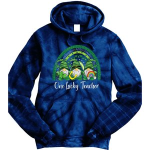 One Lucky Teacher Gnomes Happy St Patricks Day Rainbow Gnome Tie Dye Hoodie