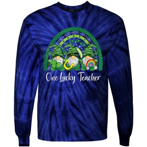 One Lucky Teacher Gnomes Happy St Patricks Day Rainbow Gnome Tie-Dye Long Sleeve Shirt