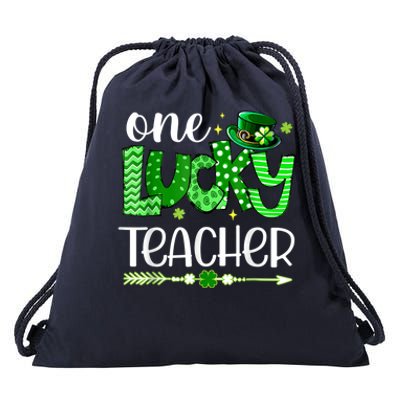 One Lucky Teacher Happy St Patricks Day Cute Green Shamrock Drawstring Bag