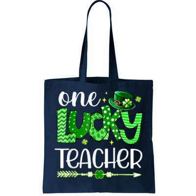 One Lucky Teacher Happy St Patricks Day Cute Green Shamrock Tote Bag