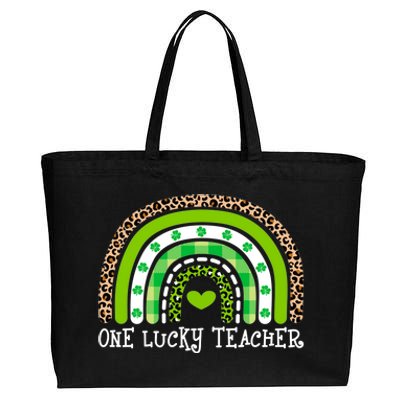 One Lucky Teacher Rainbow Leopard Cotton Canvas Jumbo Tote