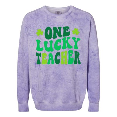 One Lucky Teacher Retro Groovy Shamrock St Patricks Day Colorblast Crewneck Sweatshirt