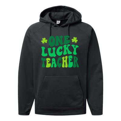 One Lucky Teacher Retro Groovy Shamrock St Patricks Day Performance Fleece Hoodie