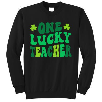 One Lucky Teacher Retro Groovy Shamrock St Patricks Day Sweatshirt