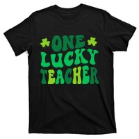 One Lucky Teacher Retro Groovy Shamrock St Patricks Day T-Shirt