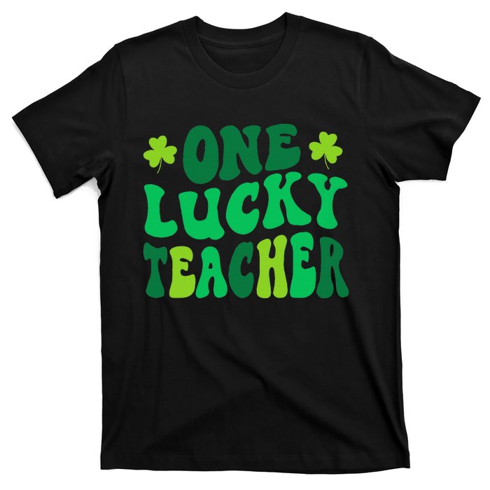 One Lucky Teacher Retro Groovy Shamrock St Patricks Day T-Shirt