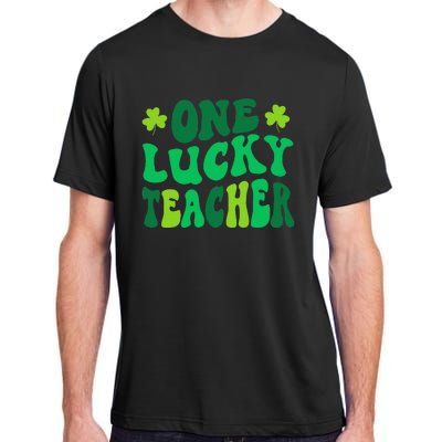 One Lucky Teacher Retro Groovy Shamrock St Patricks Day Adult ChromaSoft Performance T-Shirt