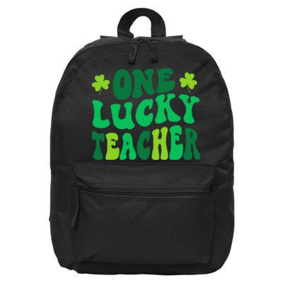 One Lucky Teacher Retro Groovy Shamrock St Patricks Day 16 in Basic Backpack