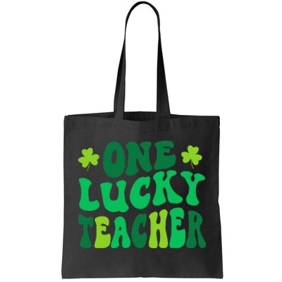 One Lucky Teacher Retro Groovy Shamrock St Patricks Day Tote Bag