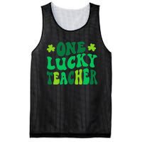 One Lucky Teacher Retro Groovy Shamrock St Patricks Day Mesh Reversible Basketball Jersey Tank