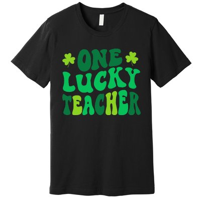 One Lucky Teacher Retro Groovy Shamrock St Patricks Day Premium T-Shirt