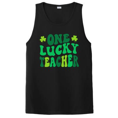 One Lucky Teacher Retro Groovy Shamrock St Patricks Day PosiCharge Competitor Tank