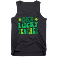 One Lucky Teacher Retro Groovy Shamrock St Patricks Day Tank Top