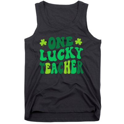 One Lucky Teacher Retro Groovy Shamrock St Patricks Day Tank Top