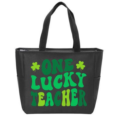 One Lucky Teacher Retro Groovy Shamrock St Patricks Day Zip Tote Bag