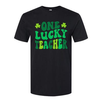 One Lucky Teacher Retro Groovy Shamrock St Patricks Day Softstyle CVC T-Shirt