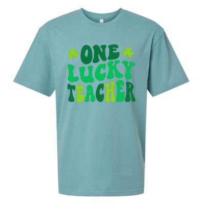 One Lucky Teacher Retro Groovy Shamrock St Patricks Day Sueded Cloud Jersey T-Shirt