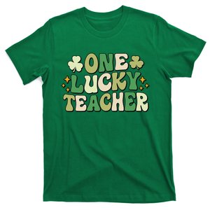 One Lucky Teacher Groovy Retro Teacher St Patrick's Day T-Shirt