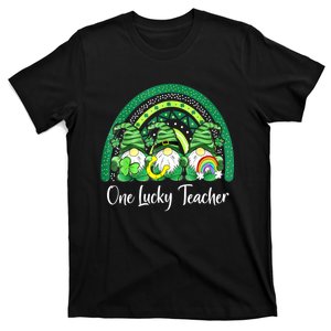 One Lucky Teacher Gnomes Happy St Patricks Day Rainbow Gnome T-Shirt