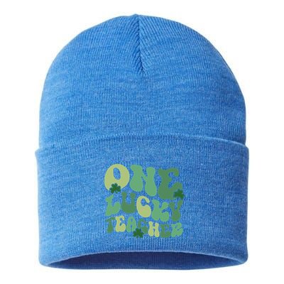 One Lucky Teacher St Patrick S Day Retro Blessed Teacher Gift Sustainable Knit Beanie